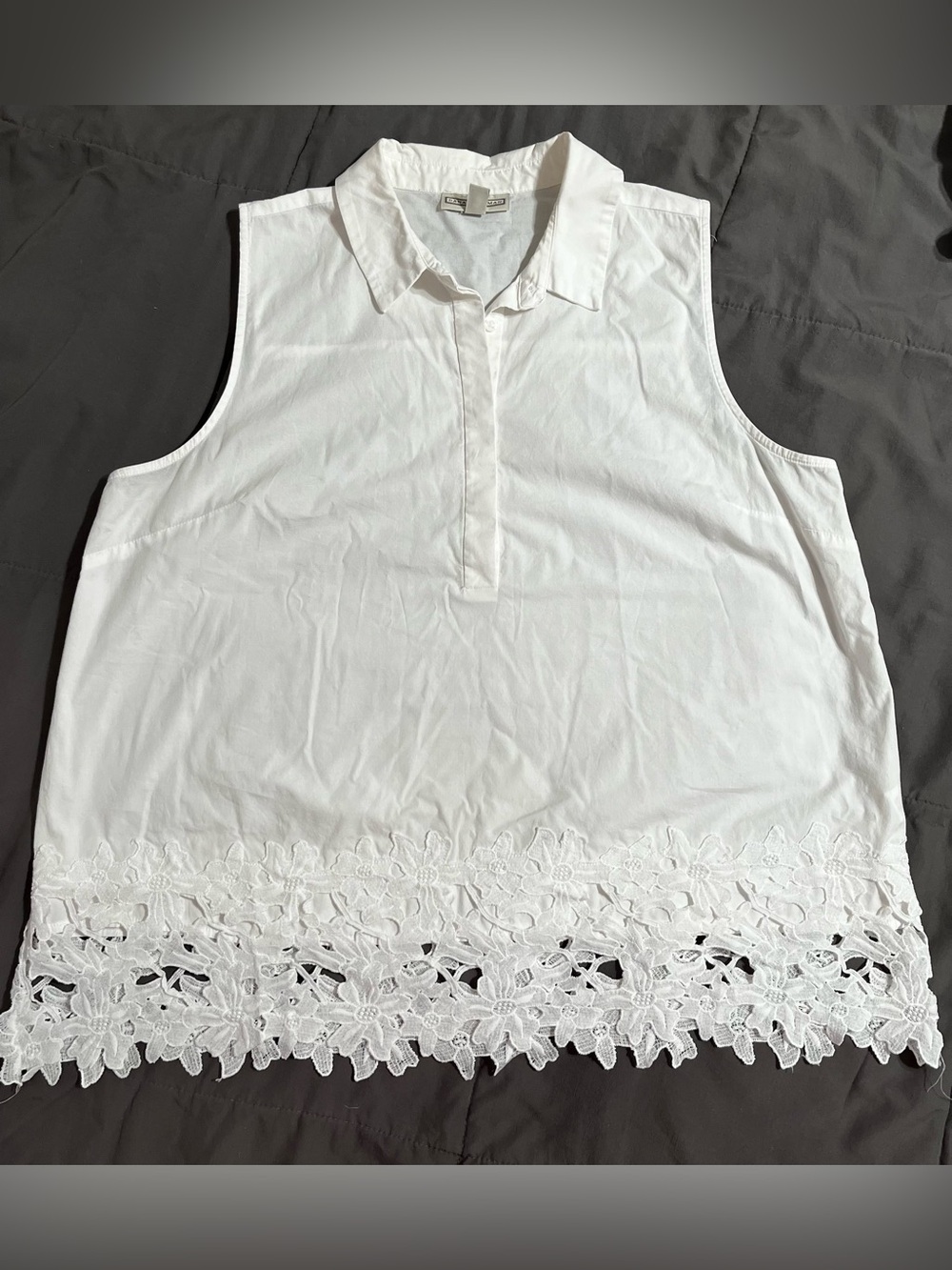 White Collared Top with Lace Hem